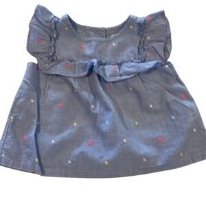Baby Gap ruffle short sleeve blouse polka dots size 6-12 months girl casual blue